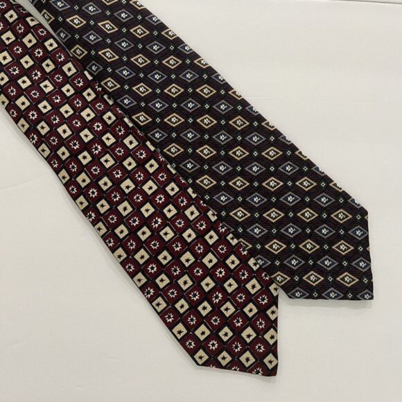 XMI Nordstrom Silk Neckties LOT of 2 Burgundy Purple Blue Tan - Picture 1 of 7